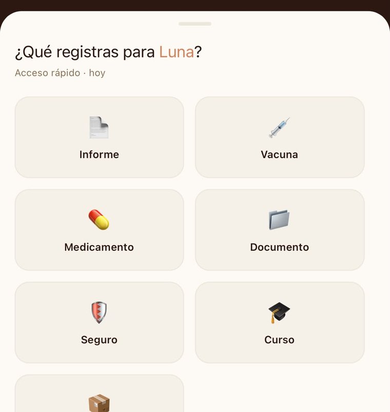 Pantalla de registro rapido de la app